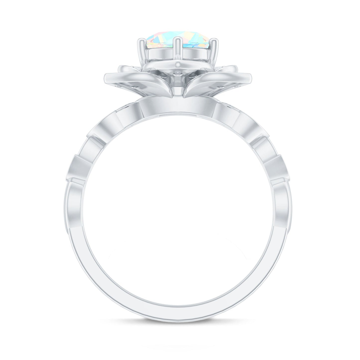 Natural 8mm Ethiopian Opal Flower Engagement Ring with Diamond