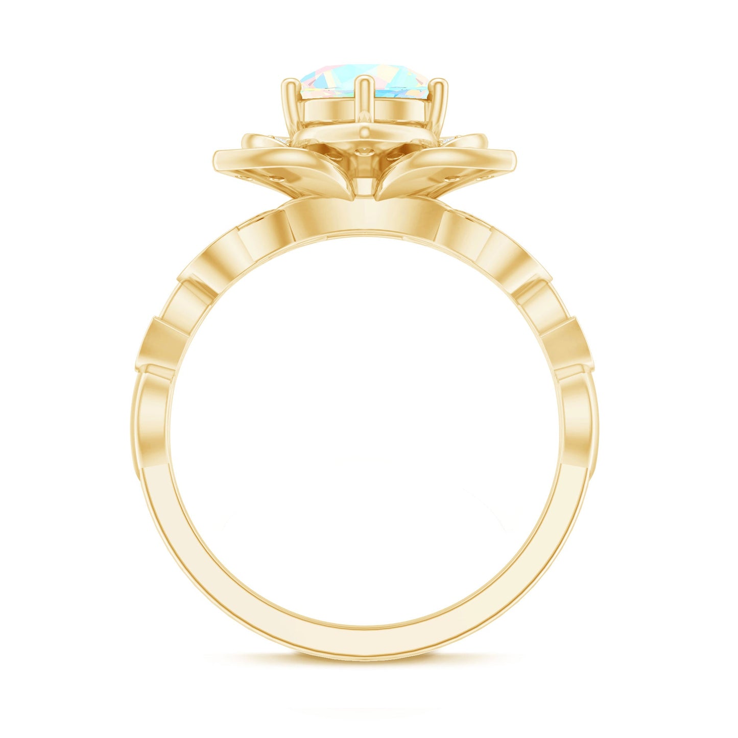 Natural 8mm Ethiopian Opal Flower Engagement Ring with Diamond