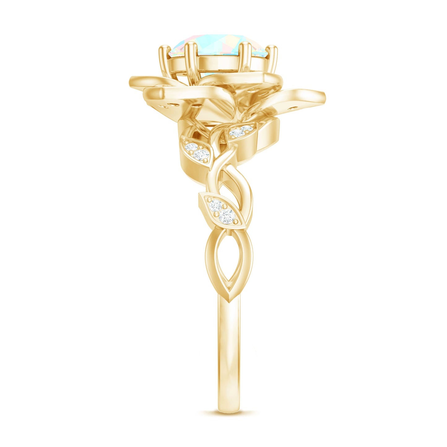 Natural 8mm Ethiopian Opal Flower Engagement Ring with Diamond