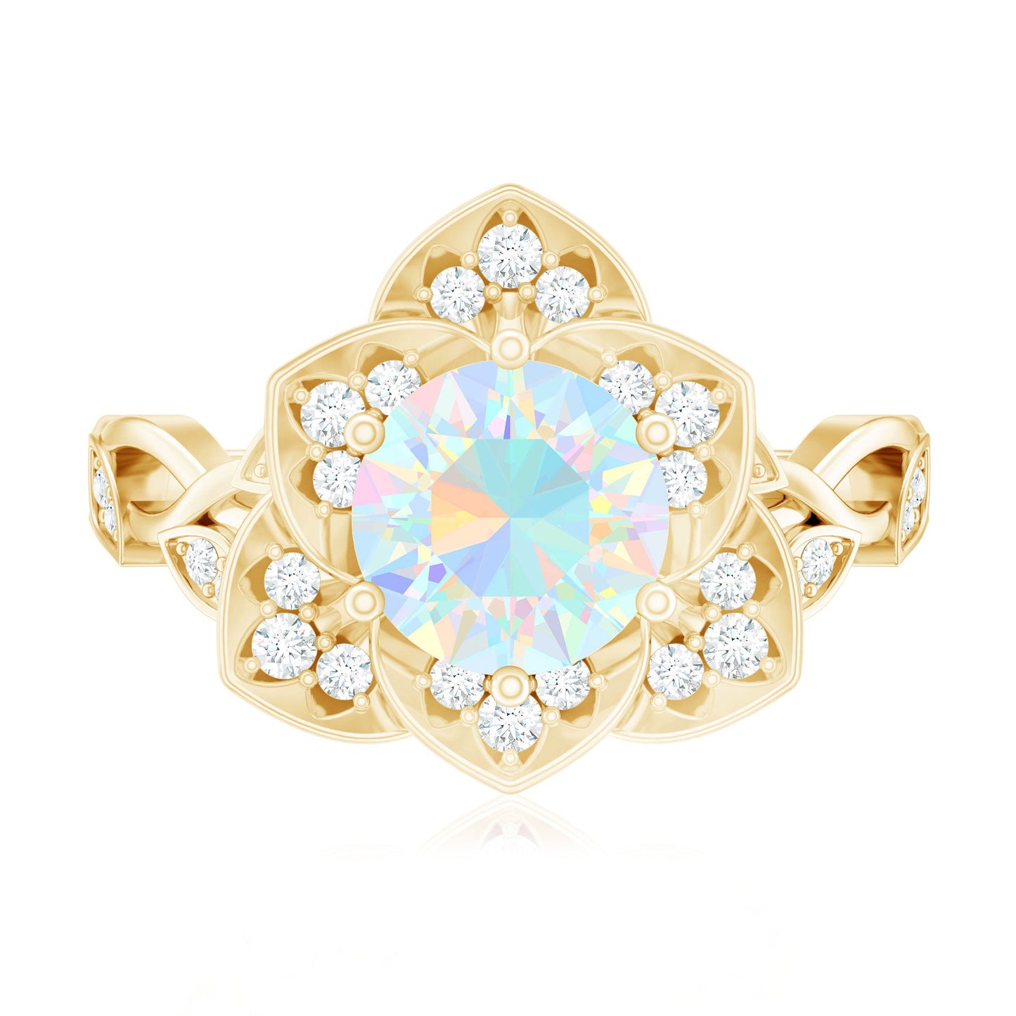Natural 8mm Ethiopian Opal Flower Engagement Ring with Diamond