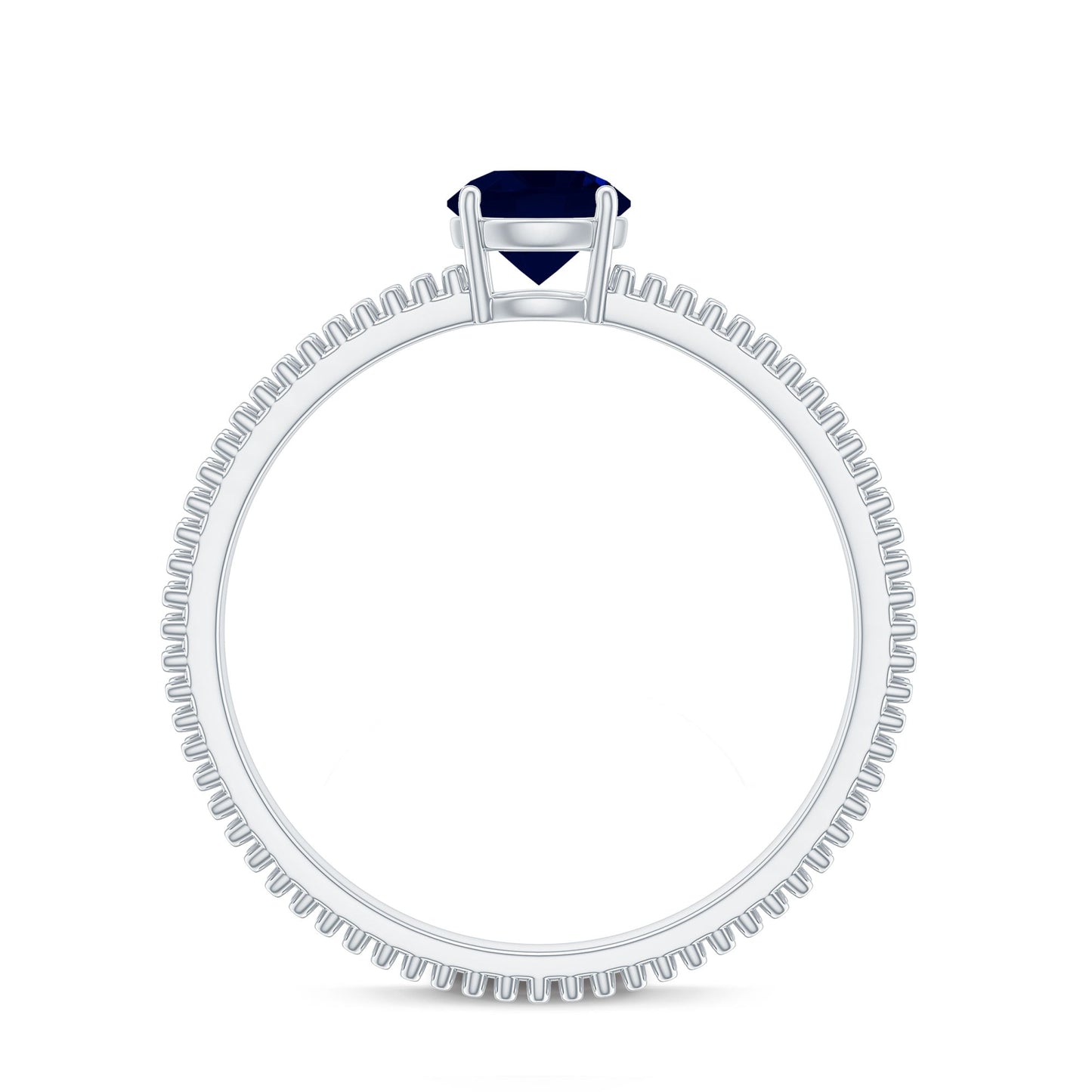 5 MM Solitaire Blue Sapphire Band Ring with Beaded Embellishment