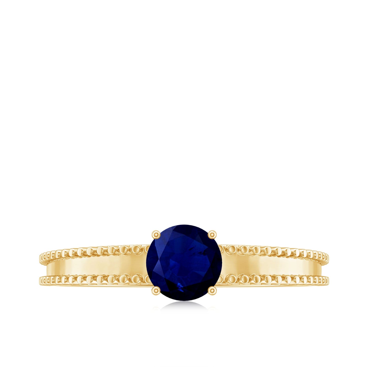 5 MM Solitaire Blue Sapphire Band Ring with Beaded Embellishment