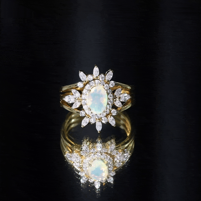Natural Certified Ethiopian Opal Engagement Ring Set of 3