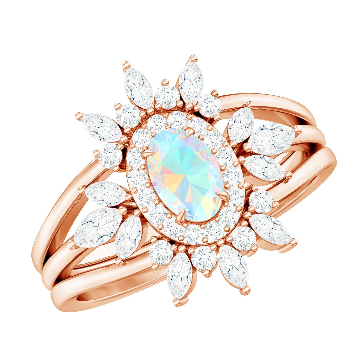 Natural Certified Ethiopian Opal Engagement Ring Set of 3
