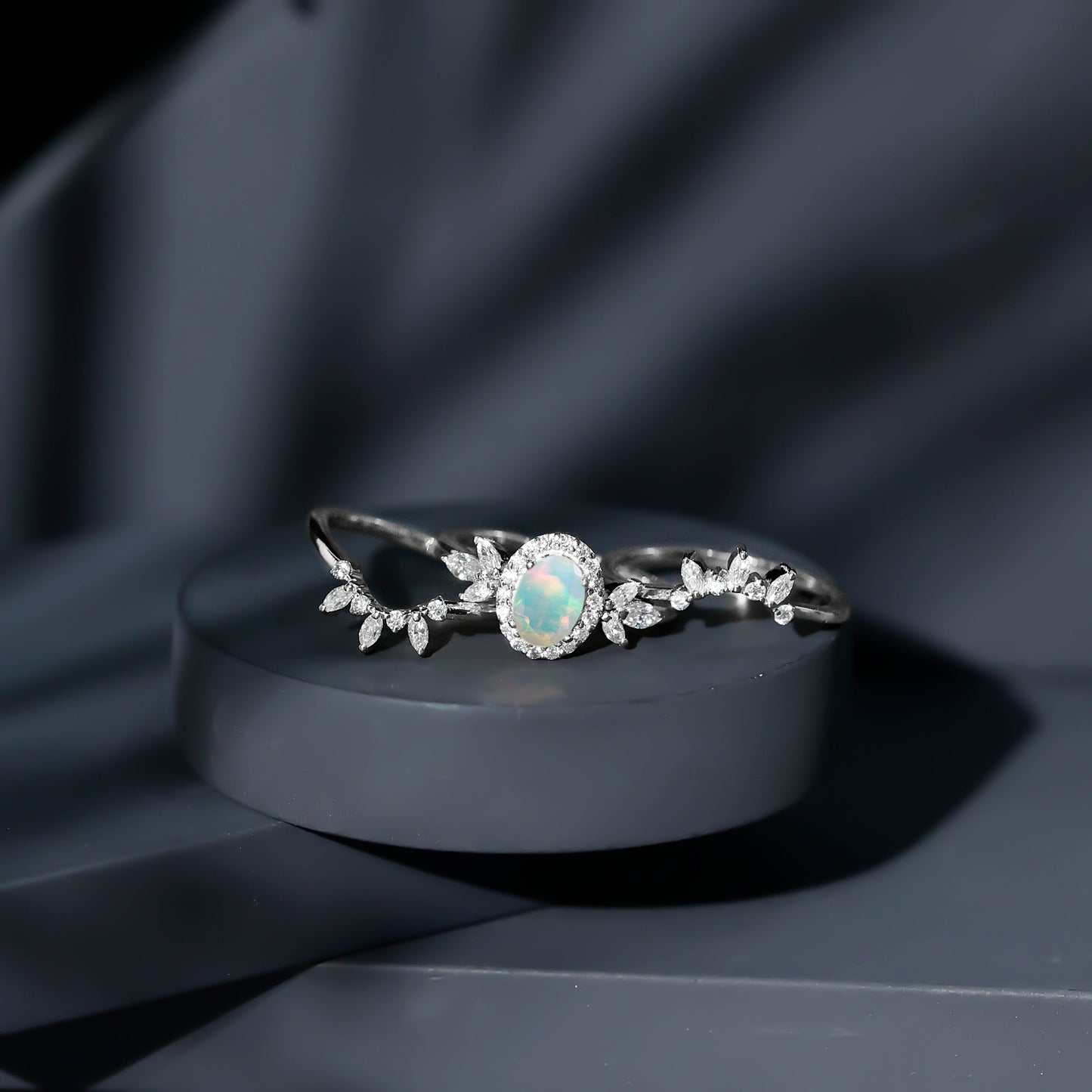 Natural Certified Ethiopian Opal Engagement Ring Set of 3