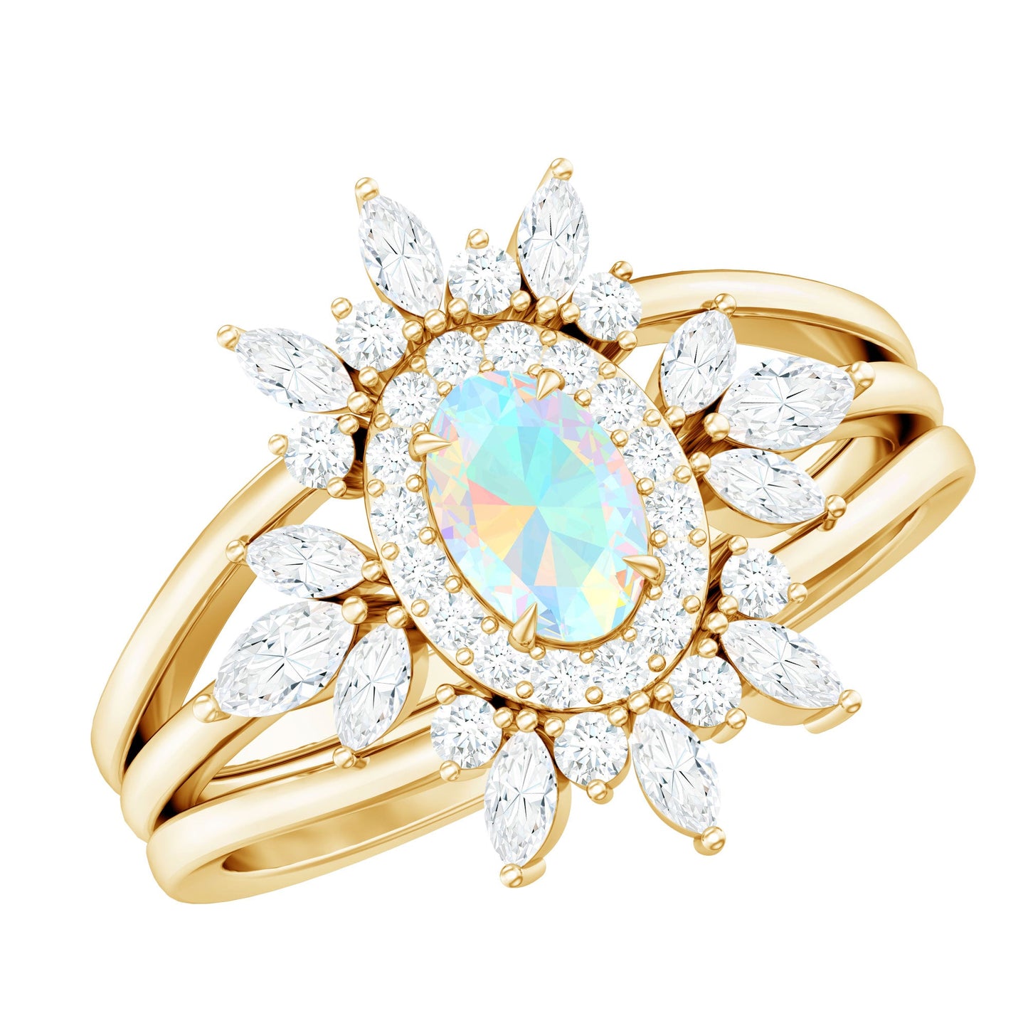 Natural Certified Ethiopian Opal Engagement Ring Set of 3