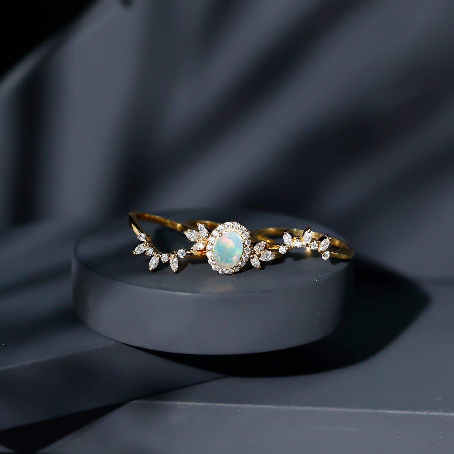 Natural Certified Ethiopian Opal Engagement Ring Set of 3