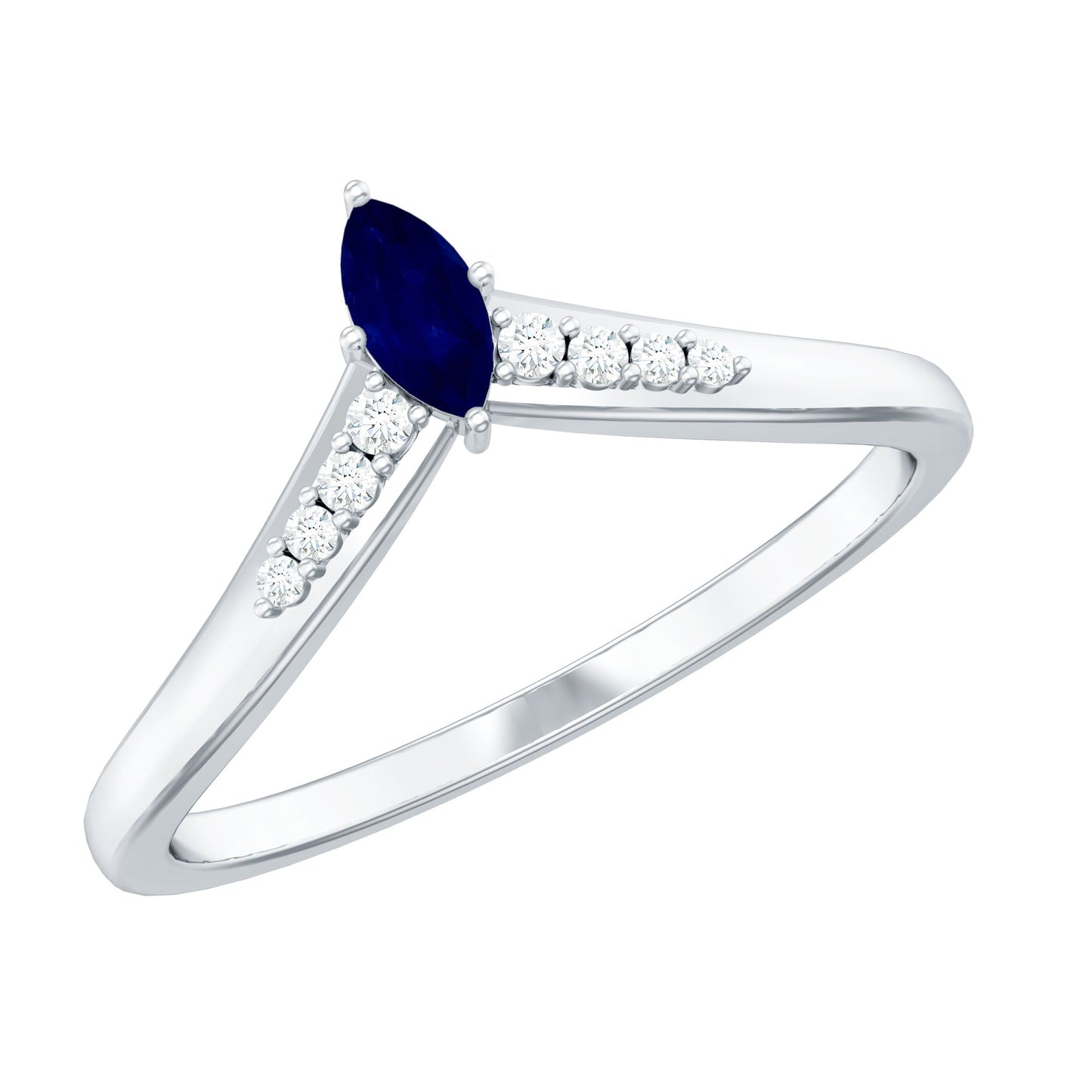 Marquise Cut Blue Sapphire and Diamond V Shape Enhancer Ring