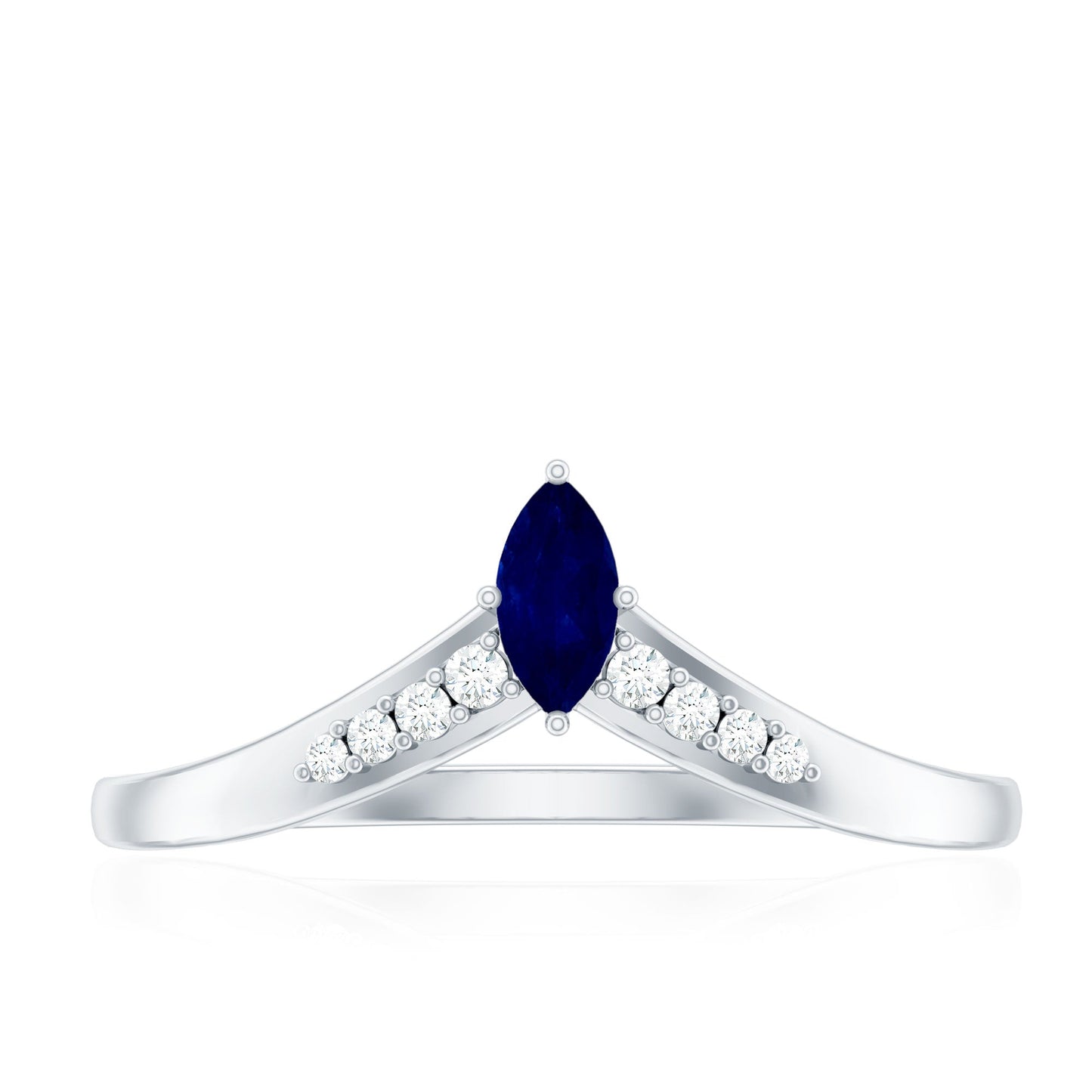 Marquise Cut Blue Sapphire and Diamond V Shape Enhancer Ring