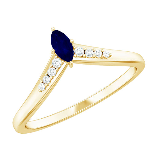 Marquise Cut Blue Sapphire and Diamond V Shape Enhancer Ring