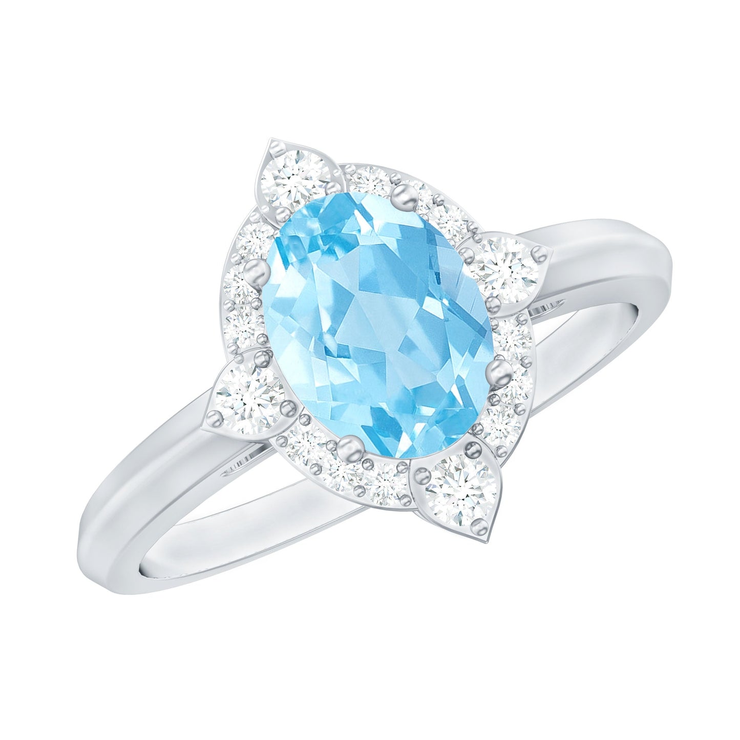 1.50 CT Art Deco Engagement Ring with Oval Shape Aquamarine and Diamond Accent