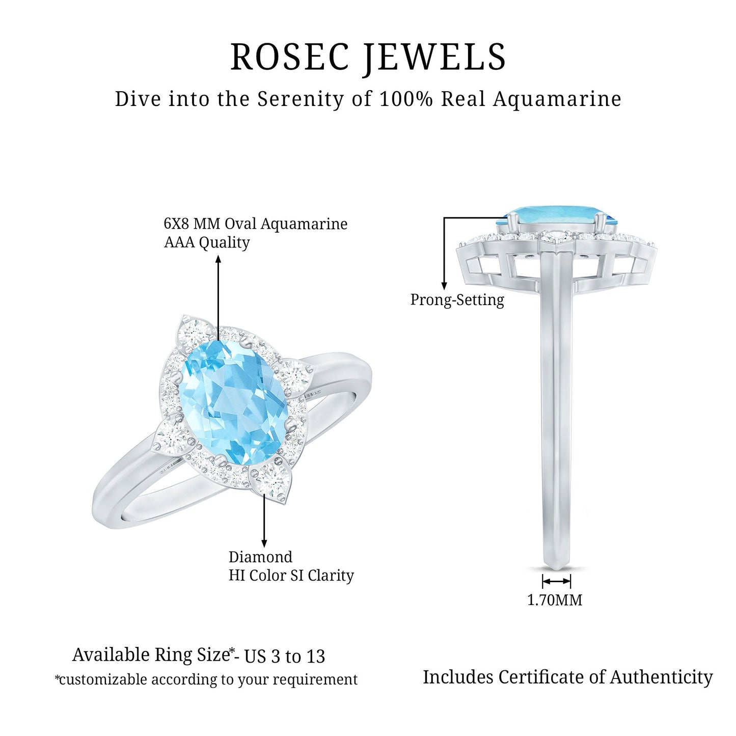 1.50 CT Art Deco Engagement Ring with Oval Shape Aquamarine and Diamond Accent
