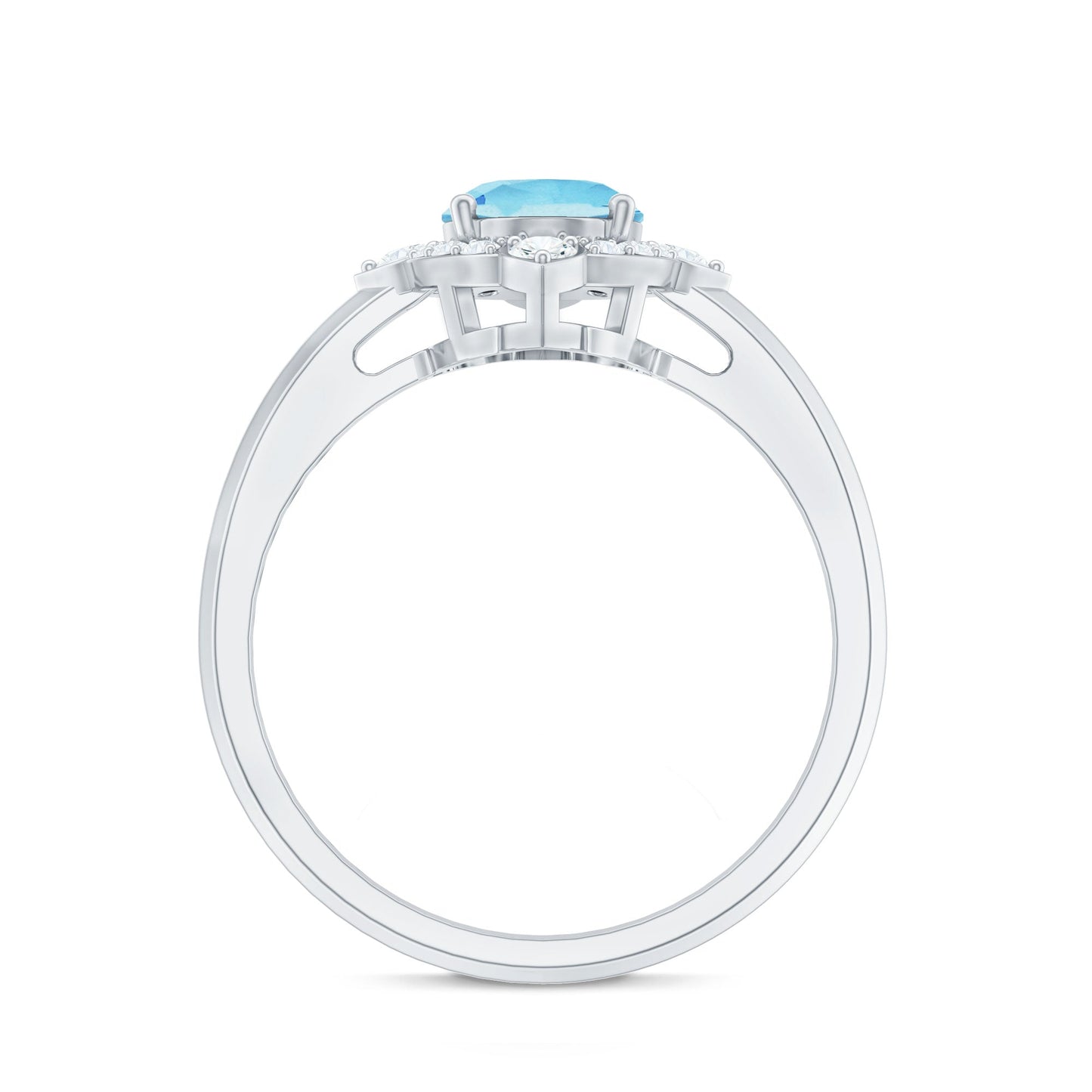 1.50 CT Art Deco Engagement Ring with Oval Shape Aquamarine and Diamond Accent