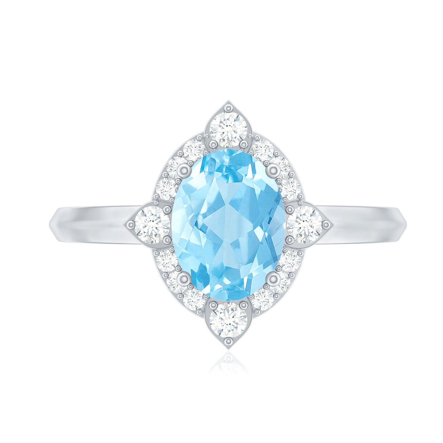 1.50 CT Art Deco Engagement Ring with Oval Shape Aquamarine and Diamond Accent
