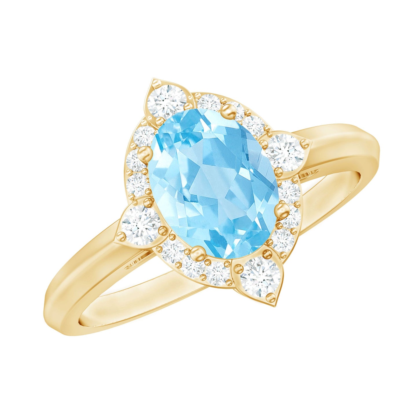 1.50 CT Art Deco Engagement Ring with Oval Shape Aquamarine and Diamond Accent