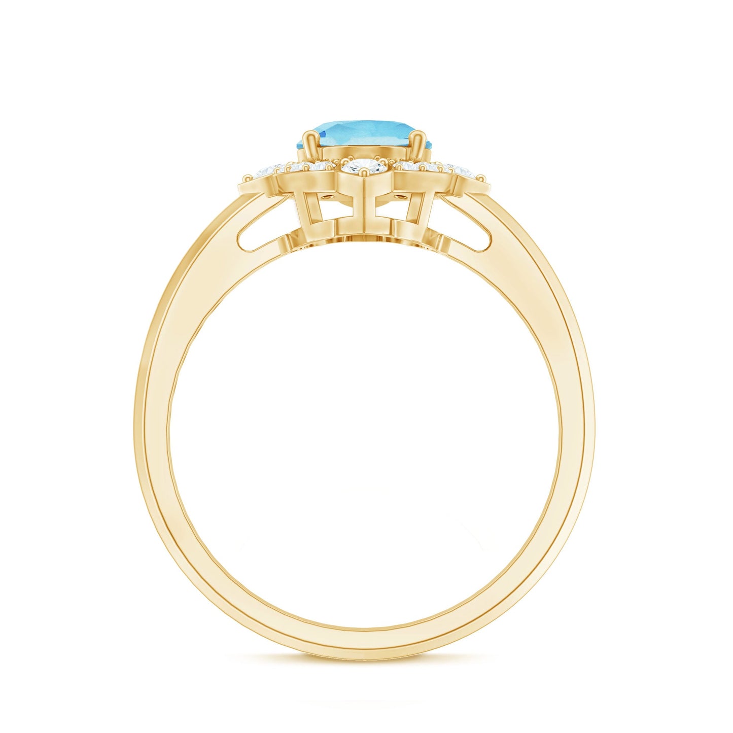 1.50 CT Art Deco Engagement Ring with Oval Shape Aquamarine and Diamond Accent