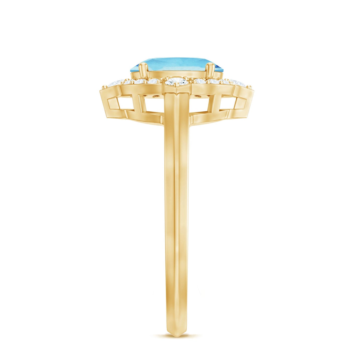 1.50 CT Art Deco Engagement Ring with Oval Shape Aquamarine and Diamond Accent