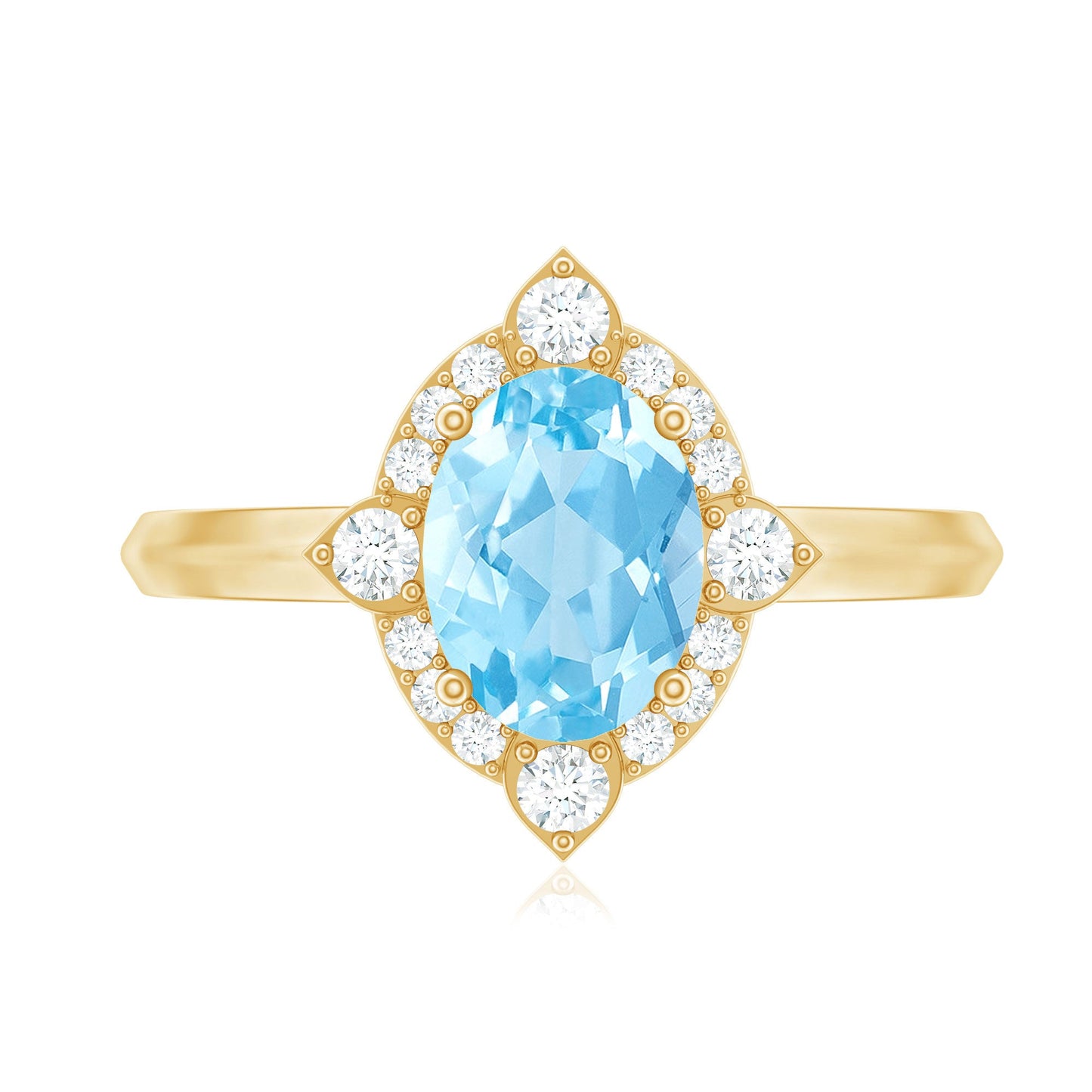1.50 CT Art Deco Engagement Ring with Oval Shape Aquamarine and Diamond Accent