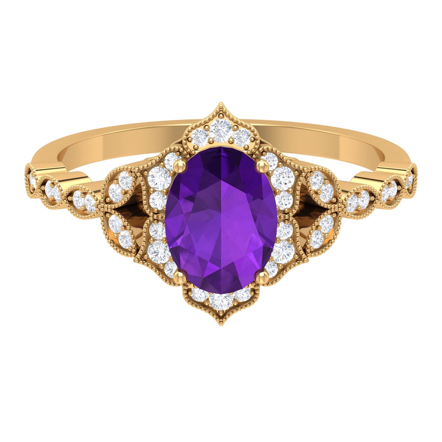 Solitaire Amethyst Engagement Ring with Diamond Accent