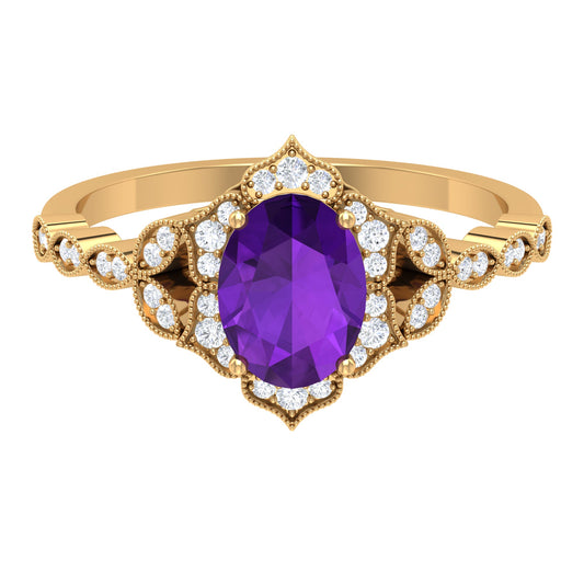 Solitaire Amethyst Engagement Ring with Diamond Accent