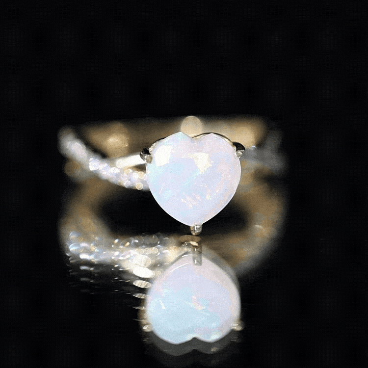 Natural 8mm Ethiopian Opal Heart Shaped Engagement Ring With Certificate