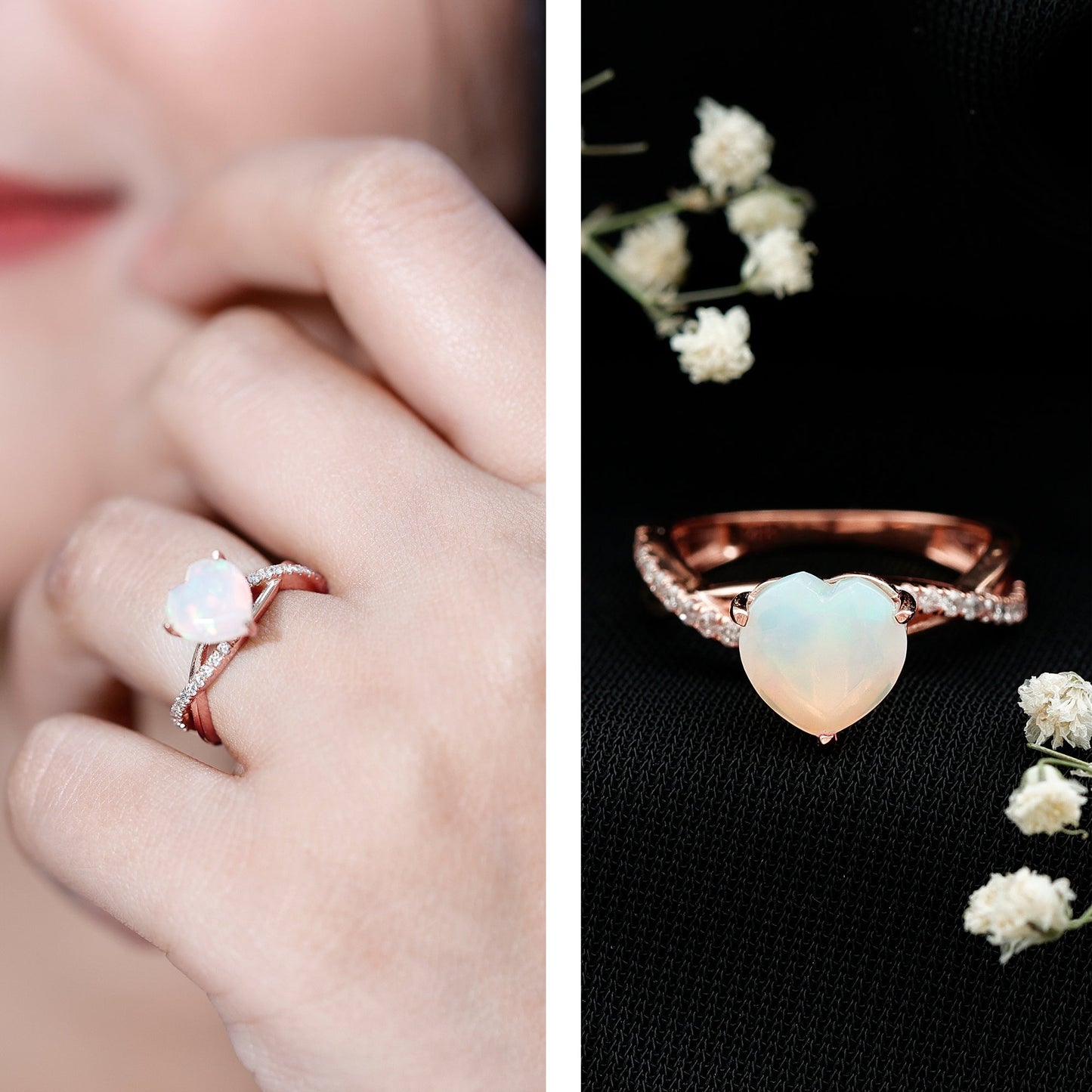 Natural 8mm Ethiopian Opal Heart Shaped Engagement Ring With Certificate