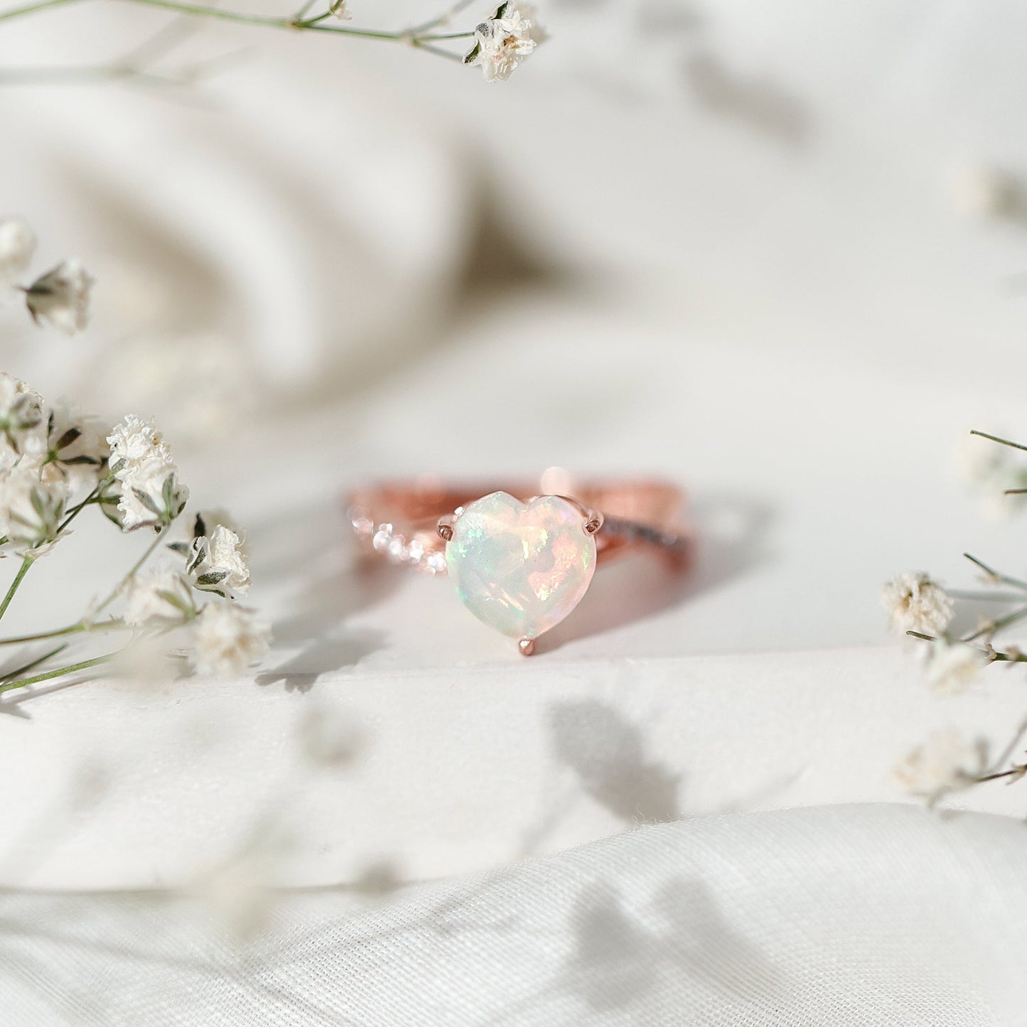 Natural 8mm Ethiopian Opal Heart Shaped Engagement Ring With Certificate