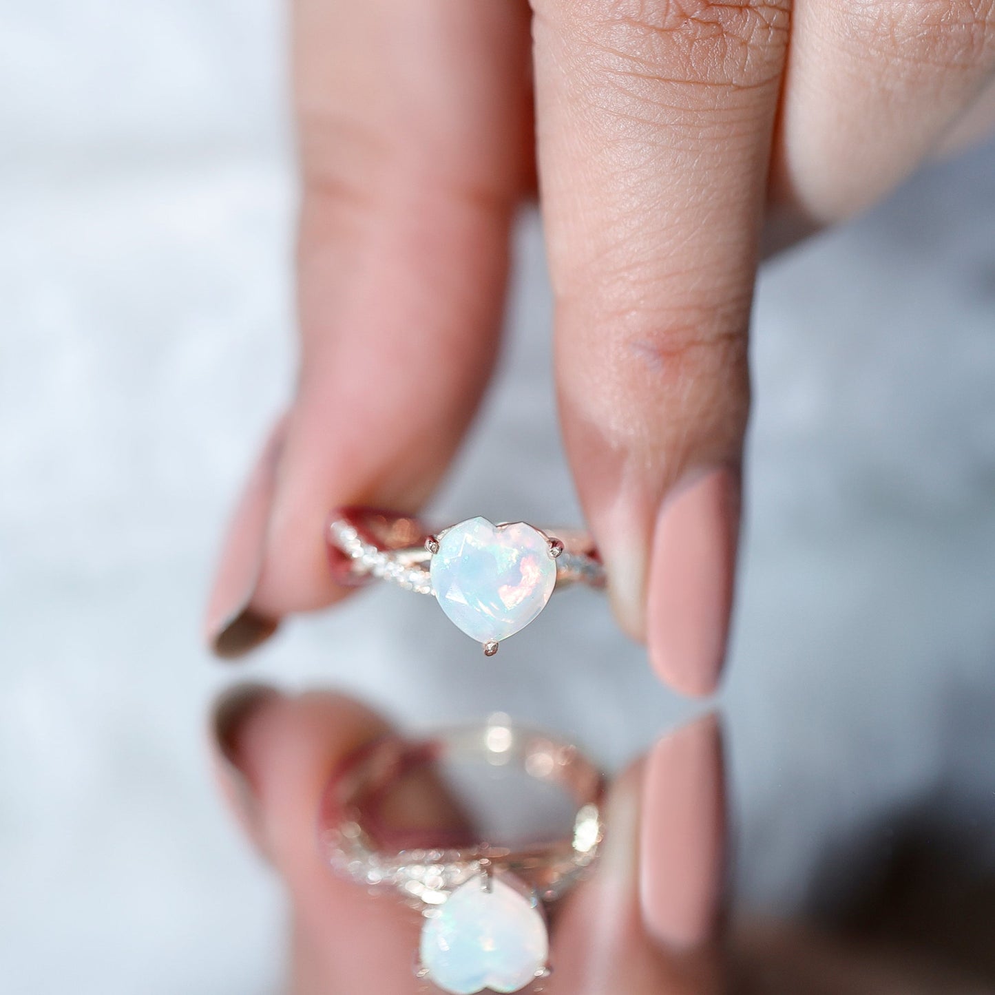 Natural 8mm Ethiopian Opal Heart Shaped Engagement Ring With Certificate