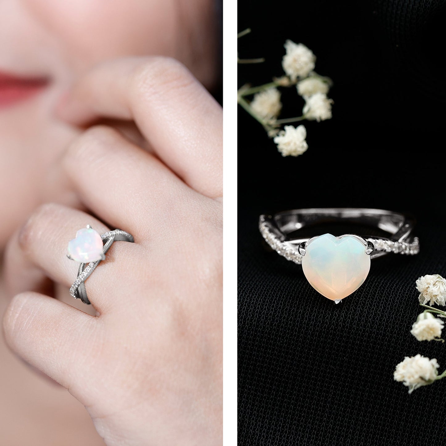 Natural 8mm Ethiopian Opal Heart Shaped Engagement Ring With Certificate
