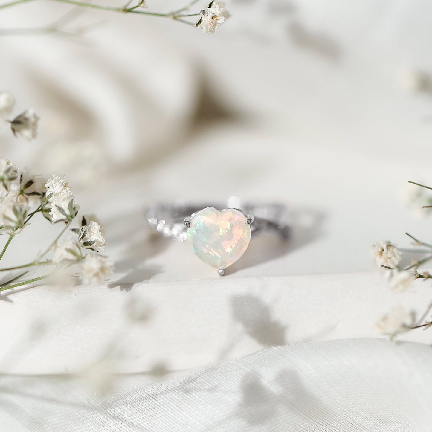 Natural 8mm Ethiopian Opal Heart Shaped Engagement Ring With Certificate
