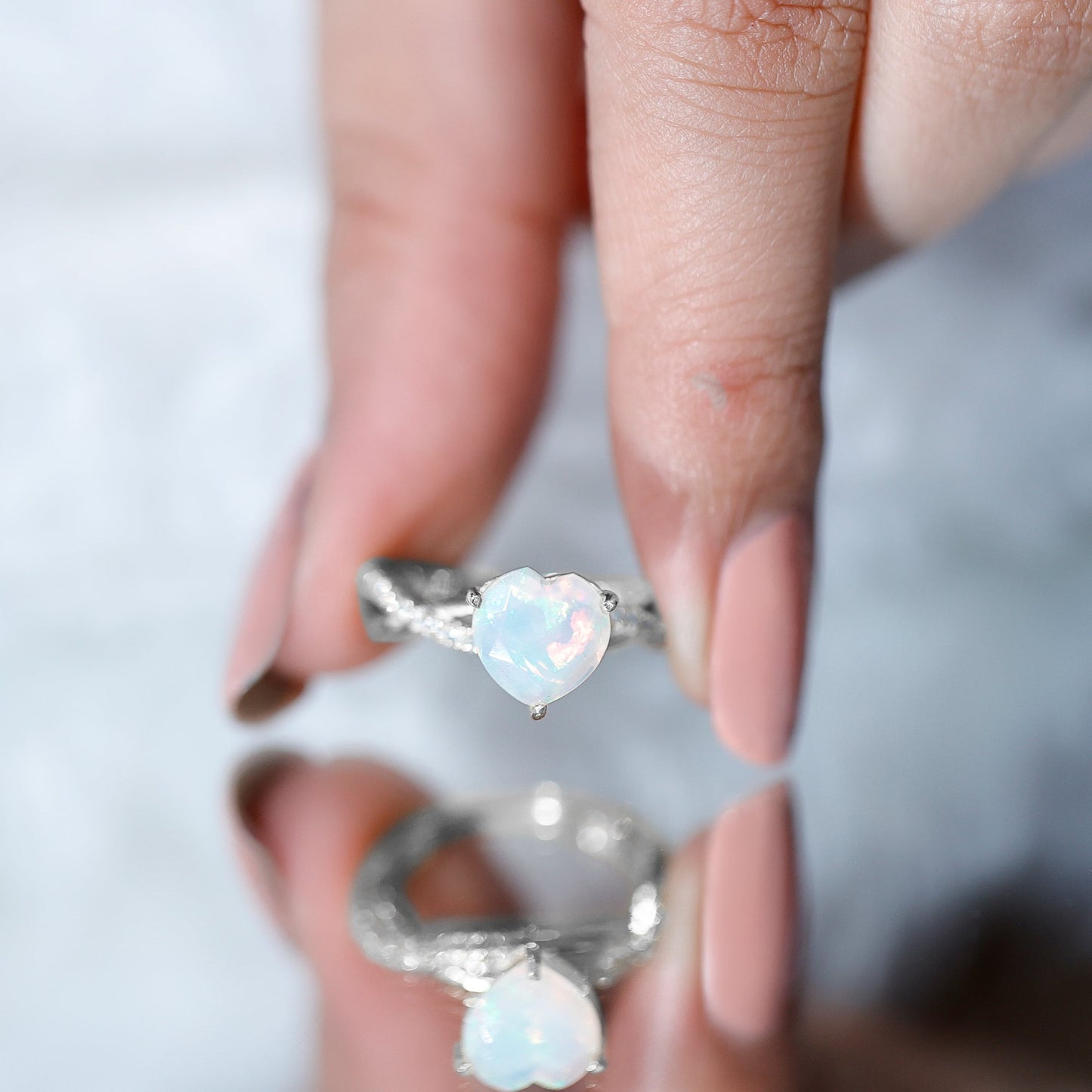 Natural 8mm Ethiopian Opal Heart Shaped Engagement Ring With Certificate