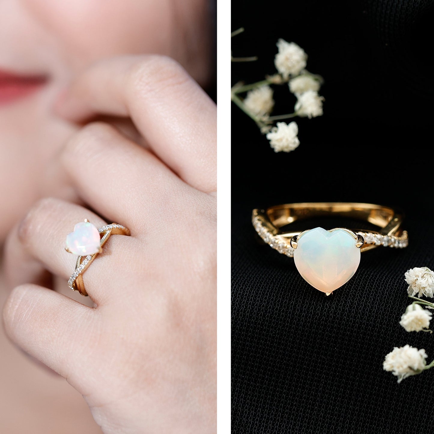 Natural 8mm Ethiopian Opal Heart Shaped Engagement Ring With Certificate