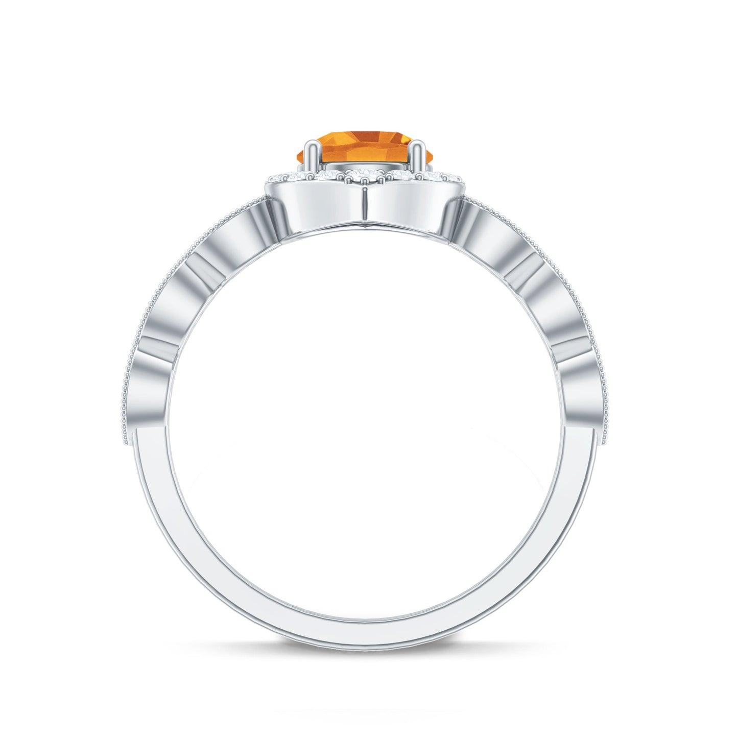Vintage Inspired 7mm Citrine Engagement Ring with Diamond Halo