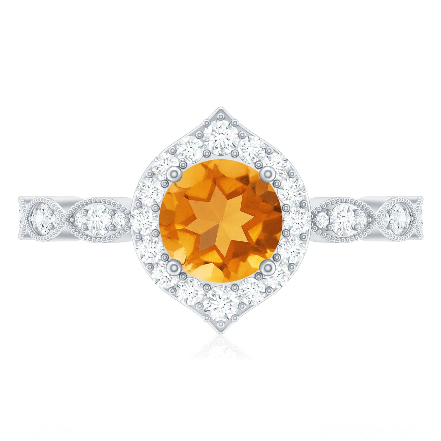 Vintage Inspired 7mm Citrine Engagement Ring with Diamond Halo