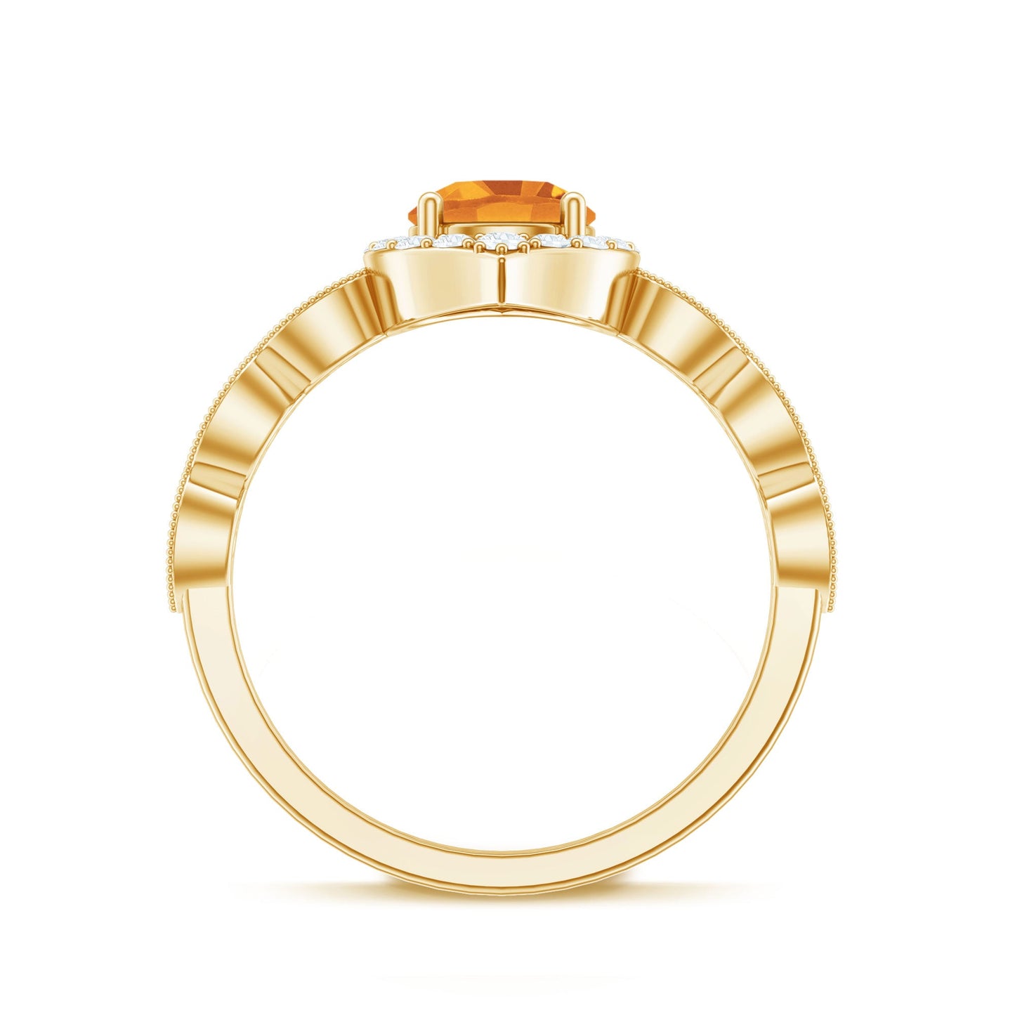 Vintage Inspired 7mm Citrine Engagement Ring with Diamond Halo