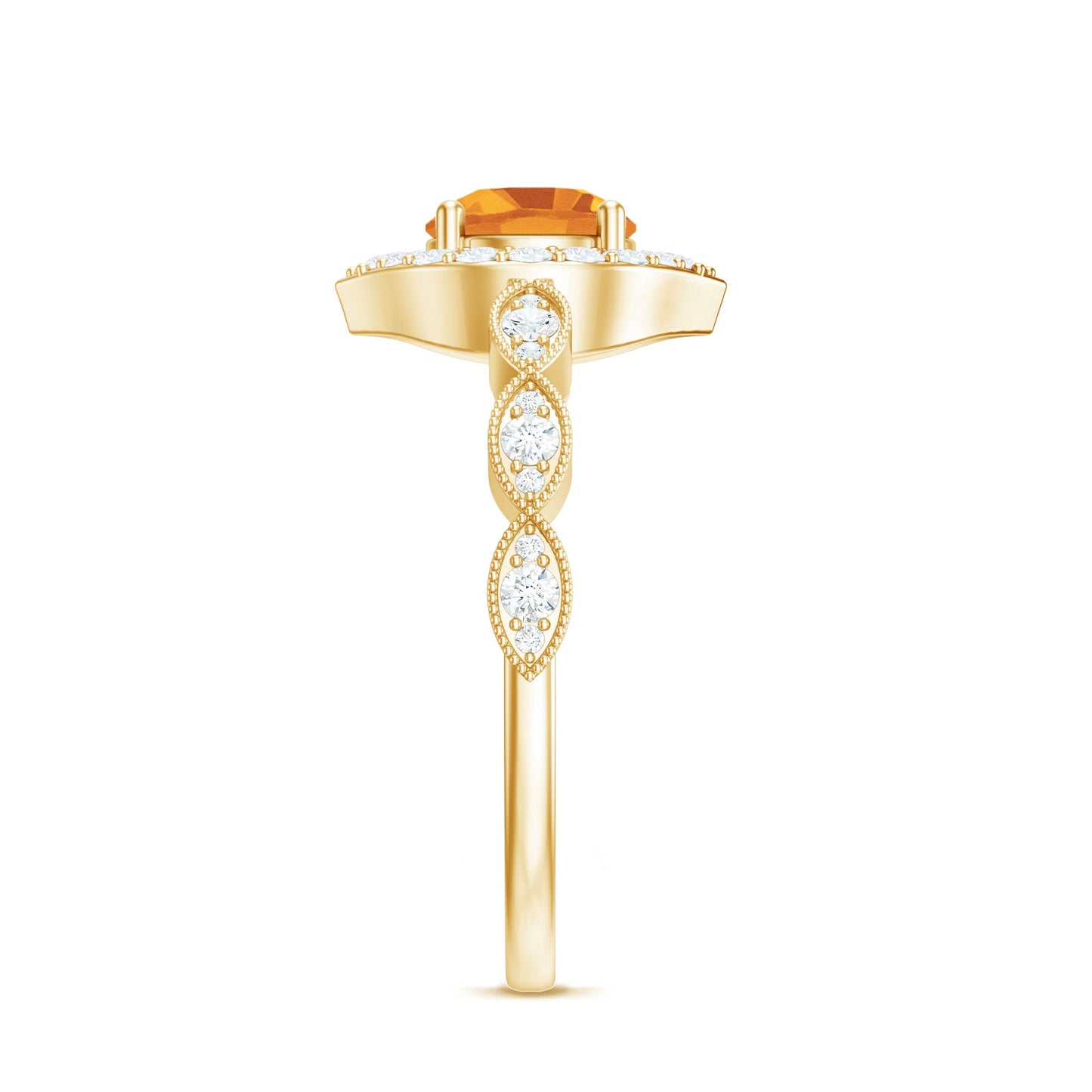 Vintage Inspired 7mm Citrine Engagement Ring with Diamond Halo