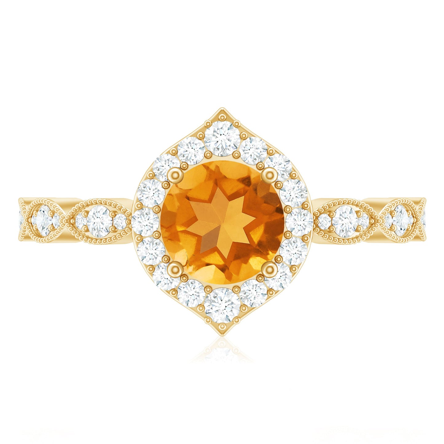 Vintage Inspired 7mm Citrine Engagement Ring with Diamond Halo
