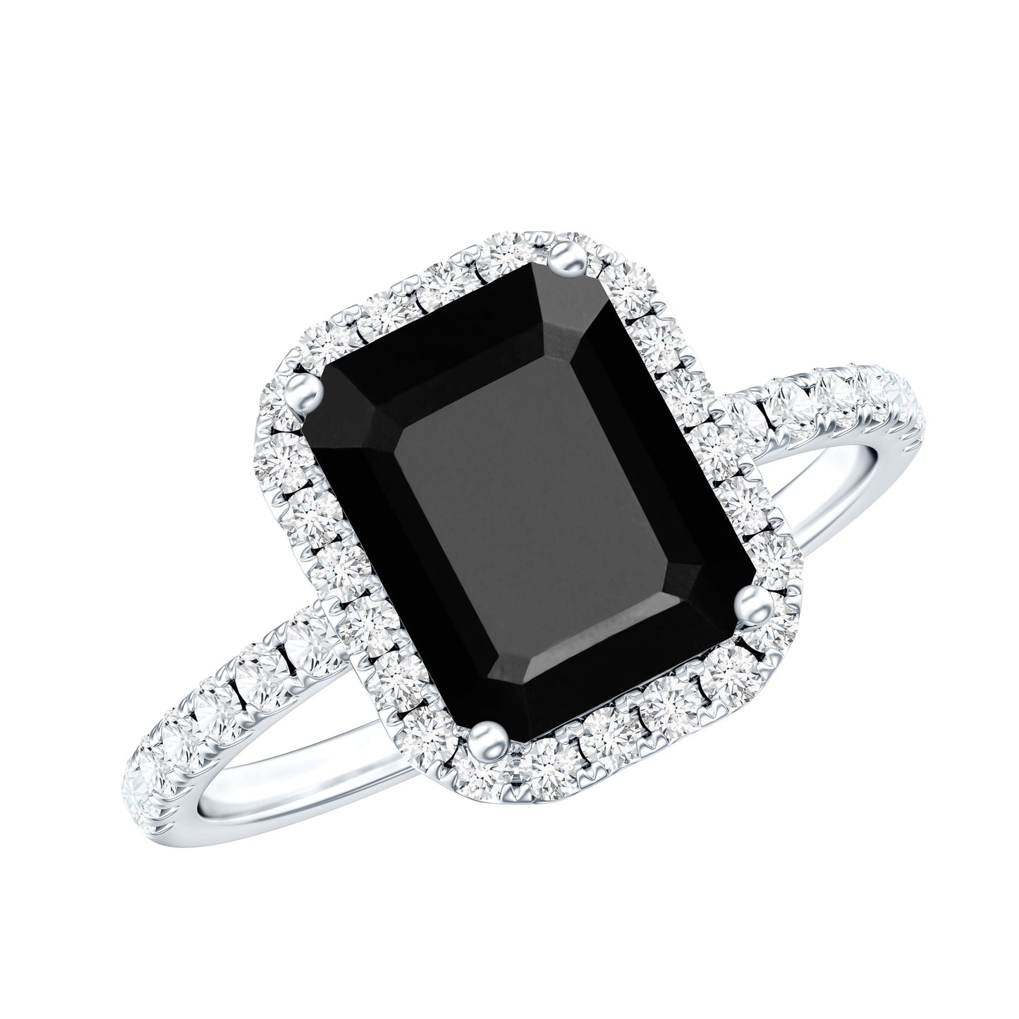 Emerald Cut 7X9MM Black Onyx and Diamond Engagement Ring