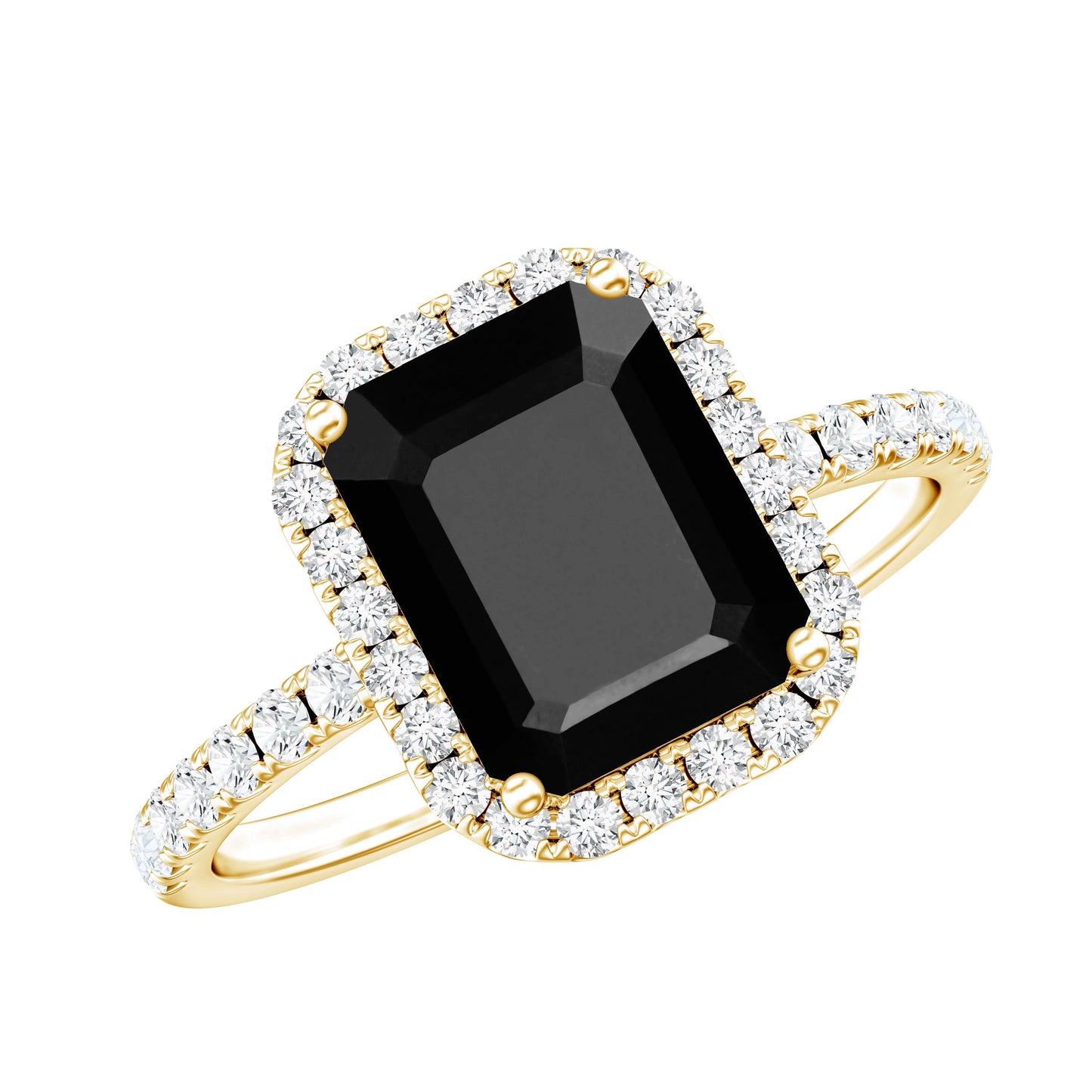 Emerald Cut 7X9MM Black Onyx and Diamond Engagement Ring