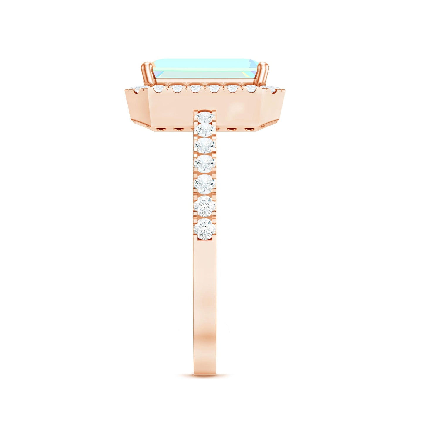 Genuine 6X8mm Ethiopian Opal Emerald Cut Engagement Ring with Diamond Halo