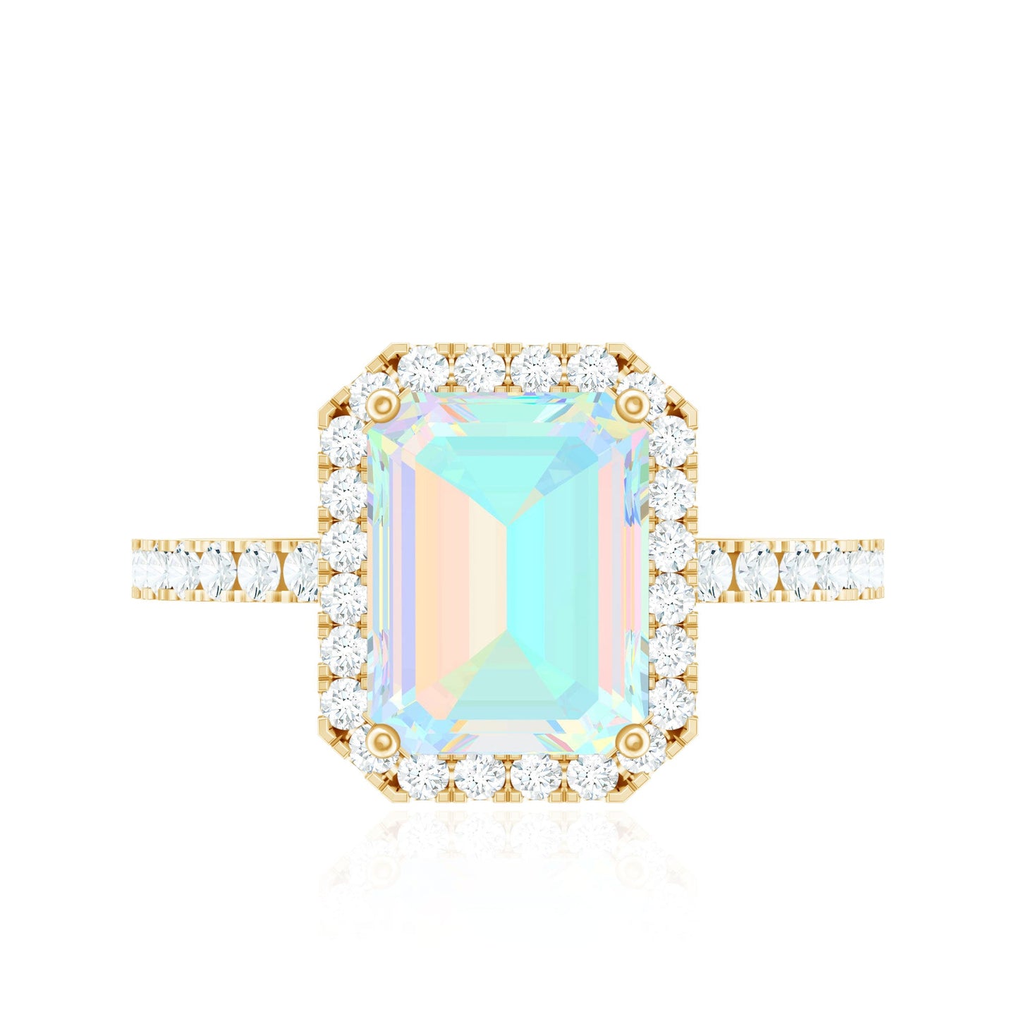Genuine 6X8mm Ethiopian Opal Emerald Cut Engagement Ring with Diamond Halo