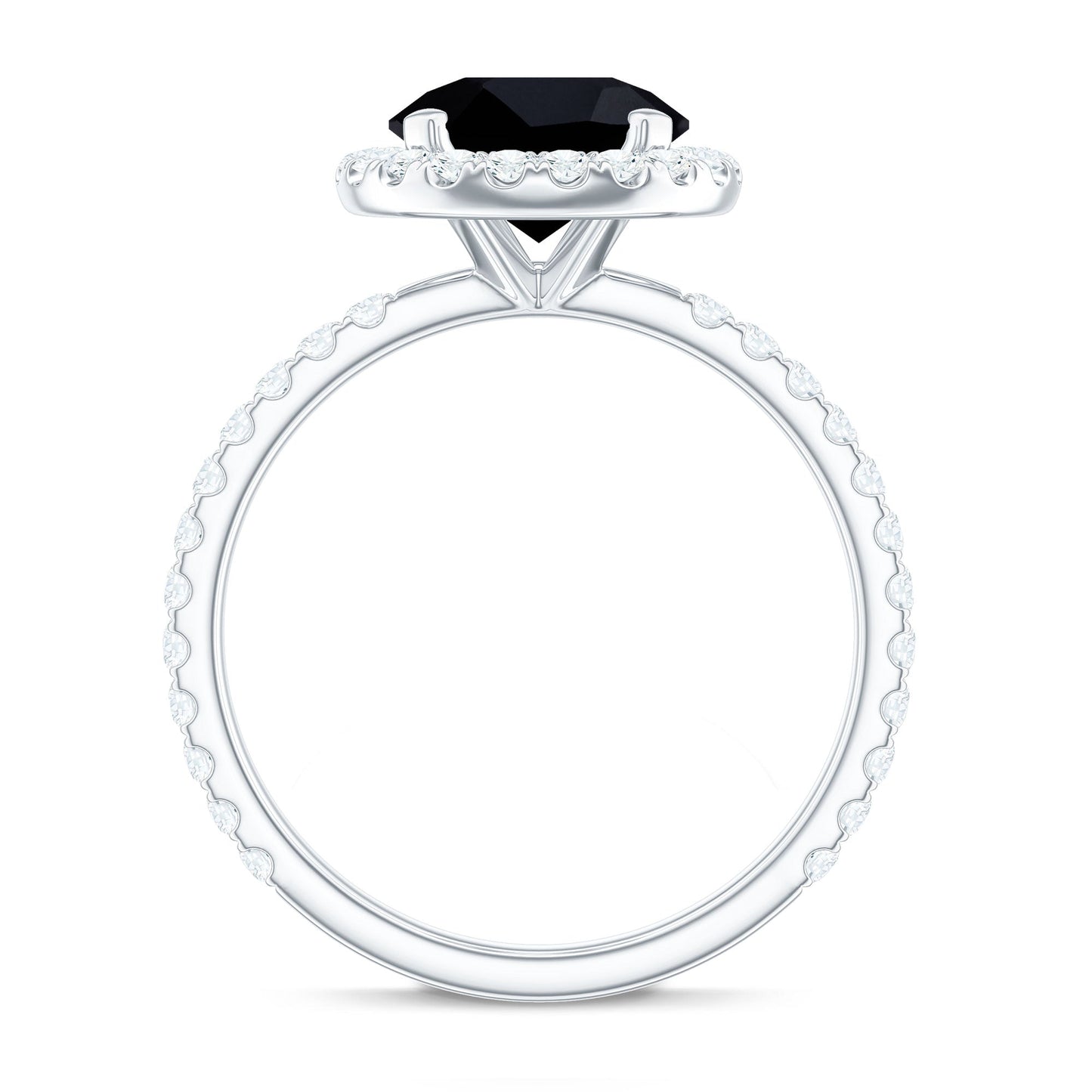 8mm Round Shape Black Onyx Engagement Ring with Diamond Halo