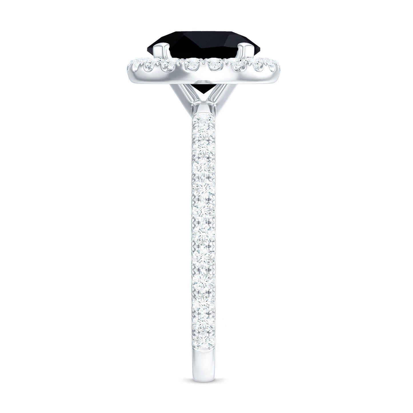 8mm Round Shape Black Onyx Engagement Ring with Diamond Halo