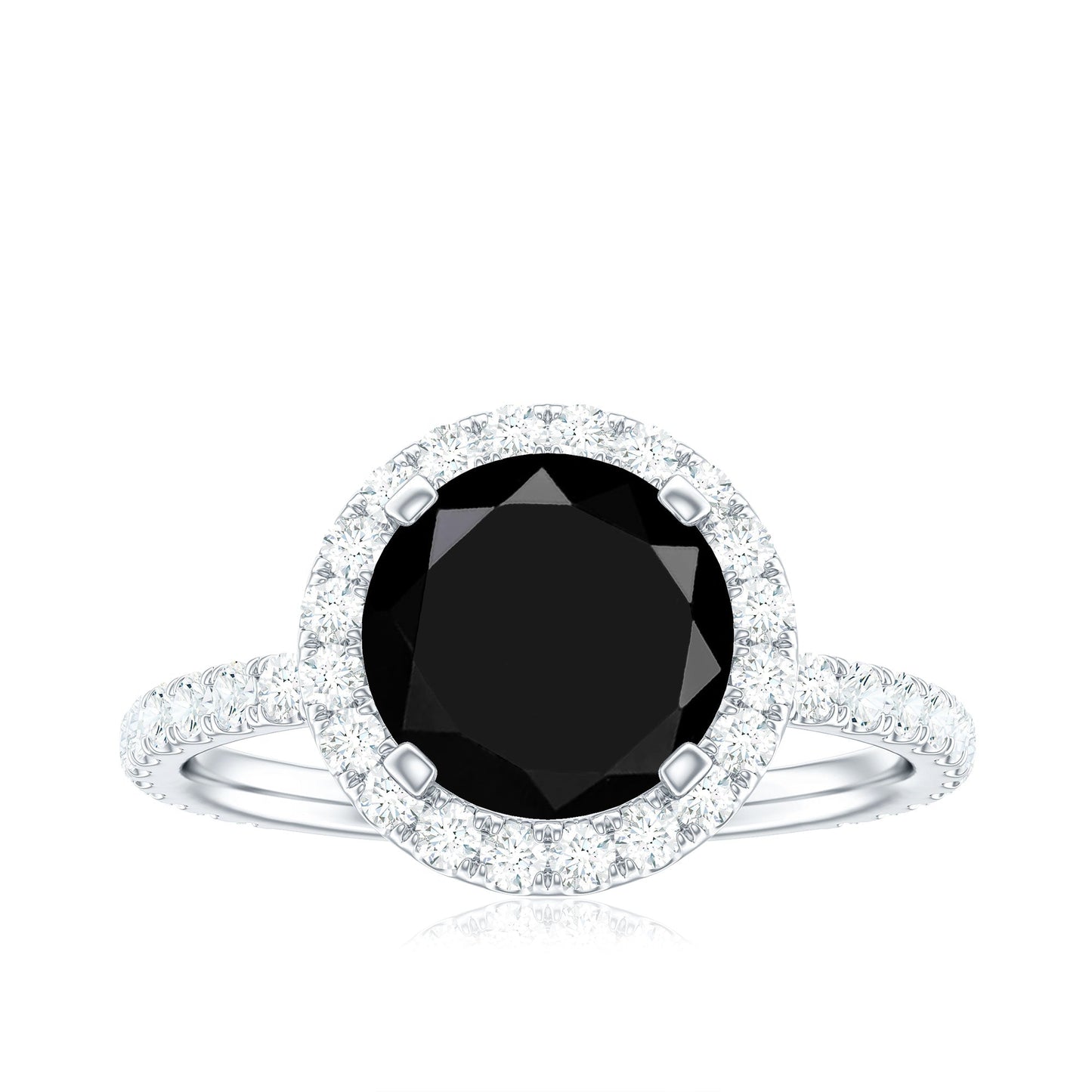 8mm Round Shape Black Onyx Engagement Ring with Diamond Halo