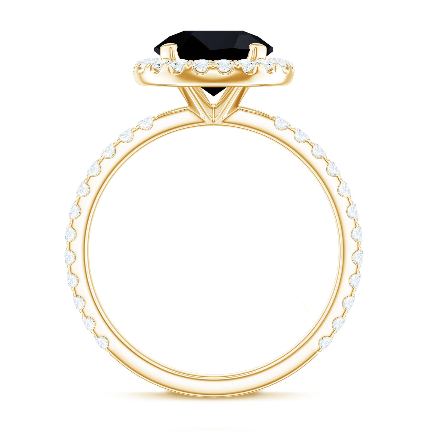 8mm Round Shape Black Onyx Engagement Ring with Diamond Halo