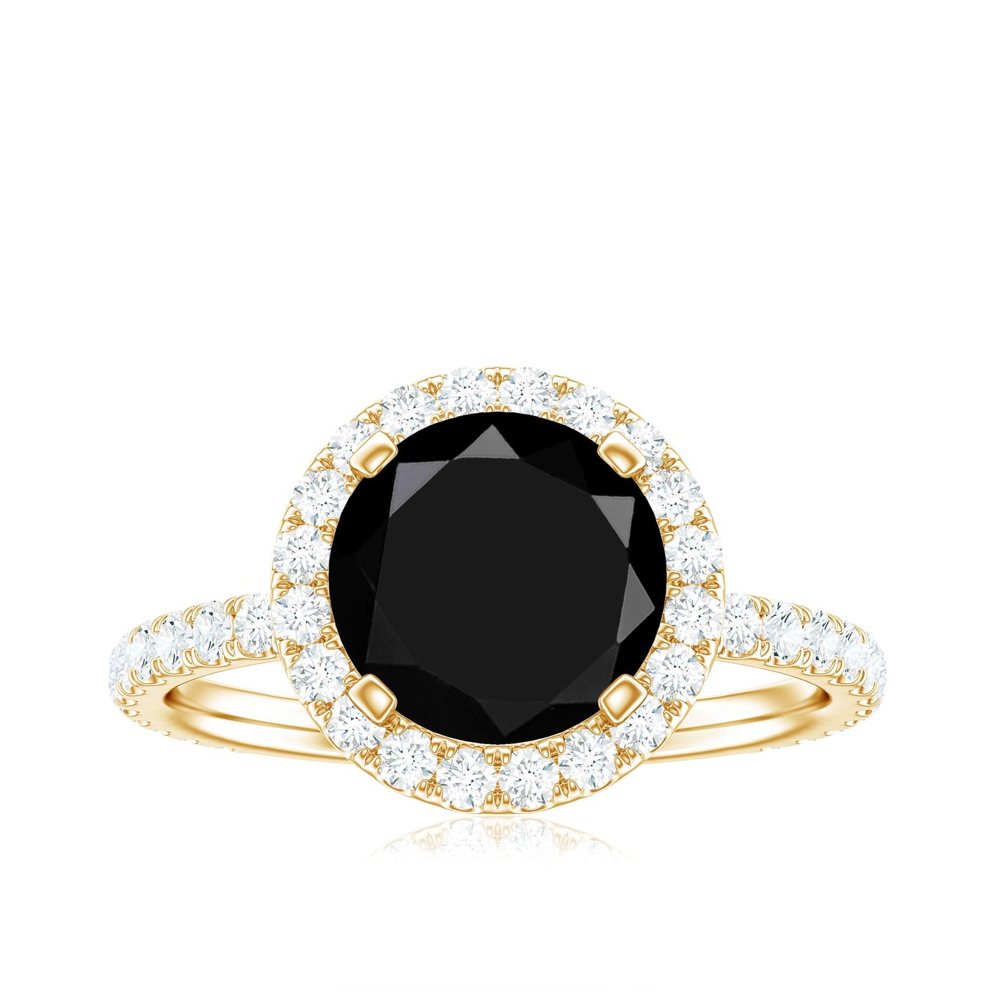 8mm Round Shape Black Onyx Engagement Ring with Diamond Halo