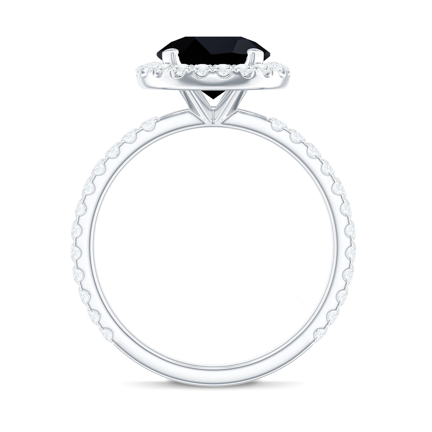 Natural Black Spinel Engagement Ring with Diamond Halo