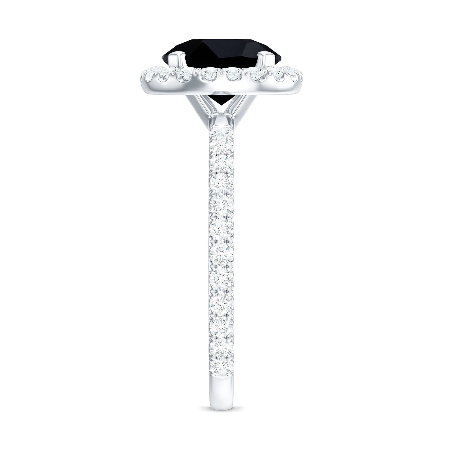 Natural Black Spinel Engagement Ring with Diamond Halo