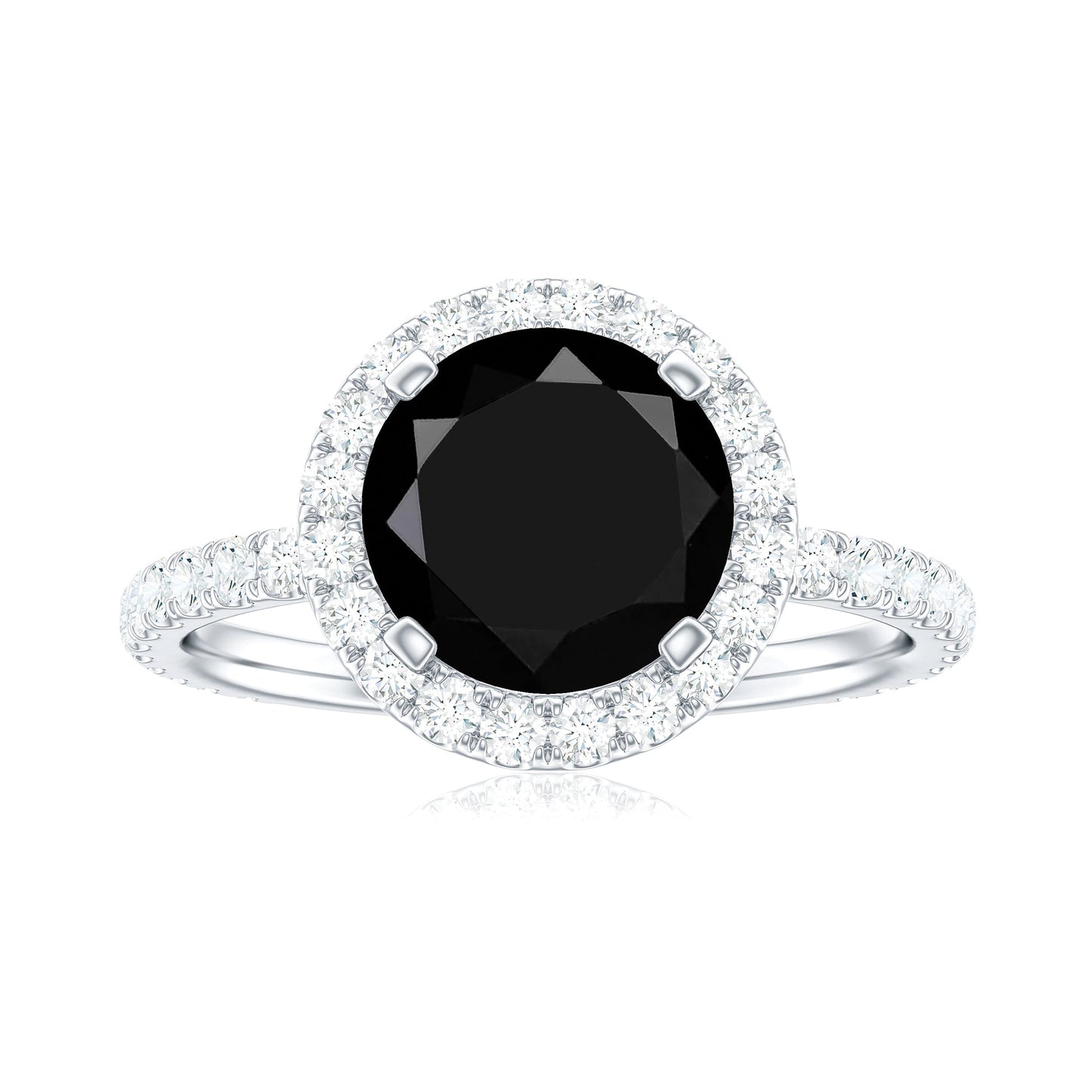 Natural Black Spinel Engagement Ring with Diamond Halo