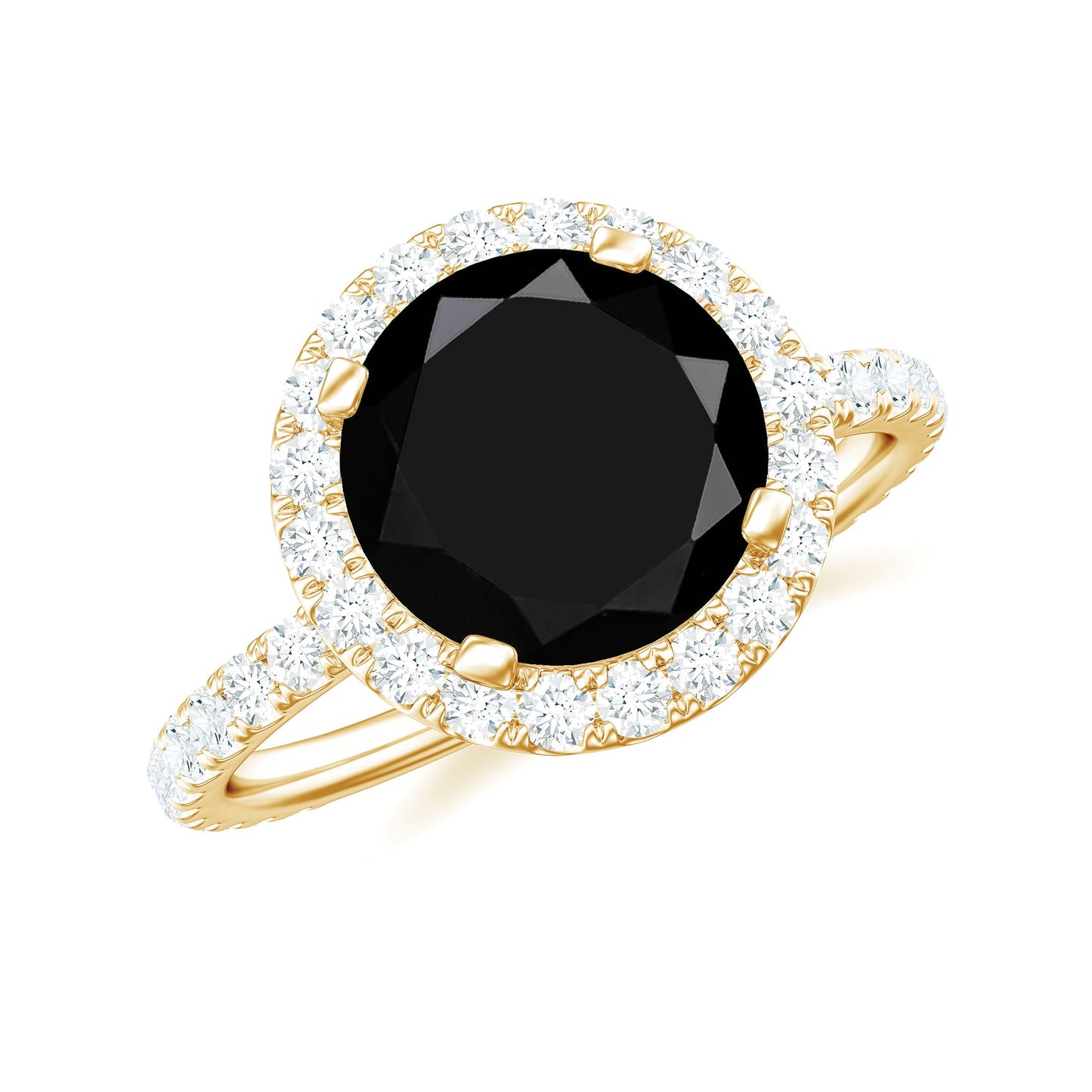 Natural Black Spinel Engagement Ring with Diamond Halo